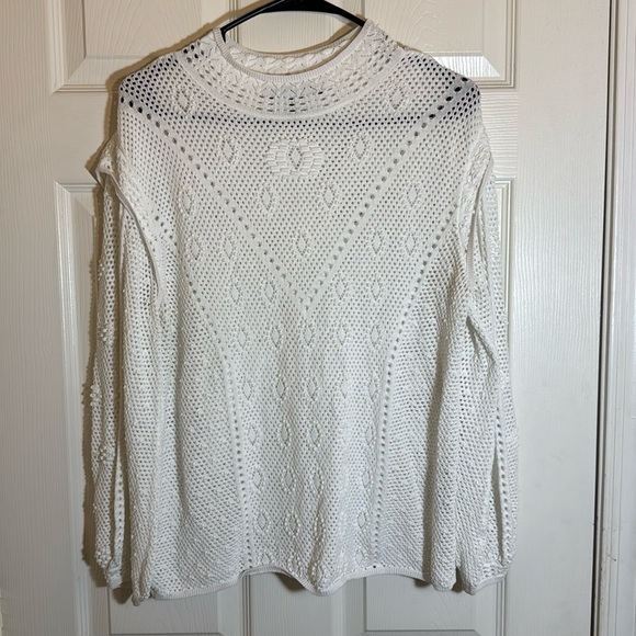 White House Black Market‎ White Crochet Pointelle Pullover The Summit Top - Picture 1 of 10